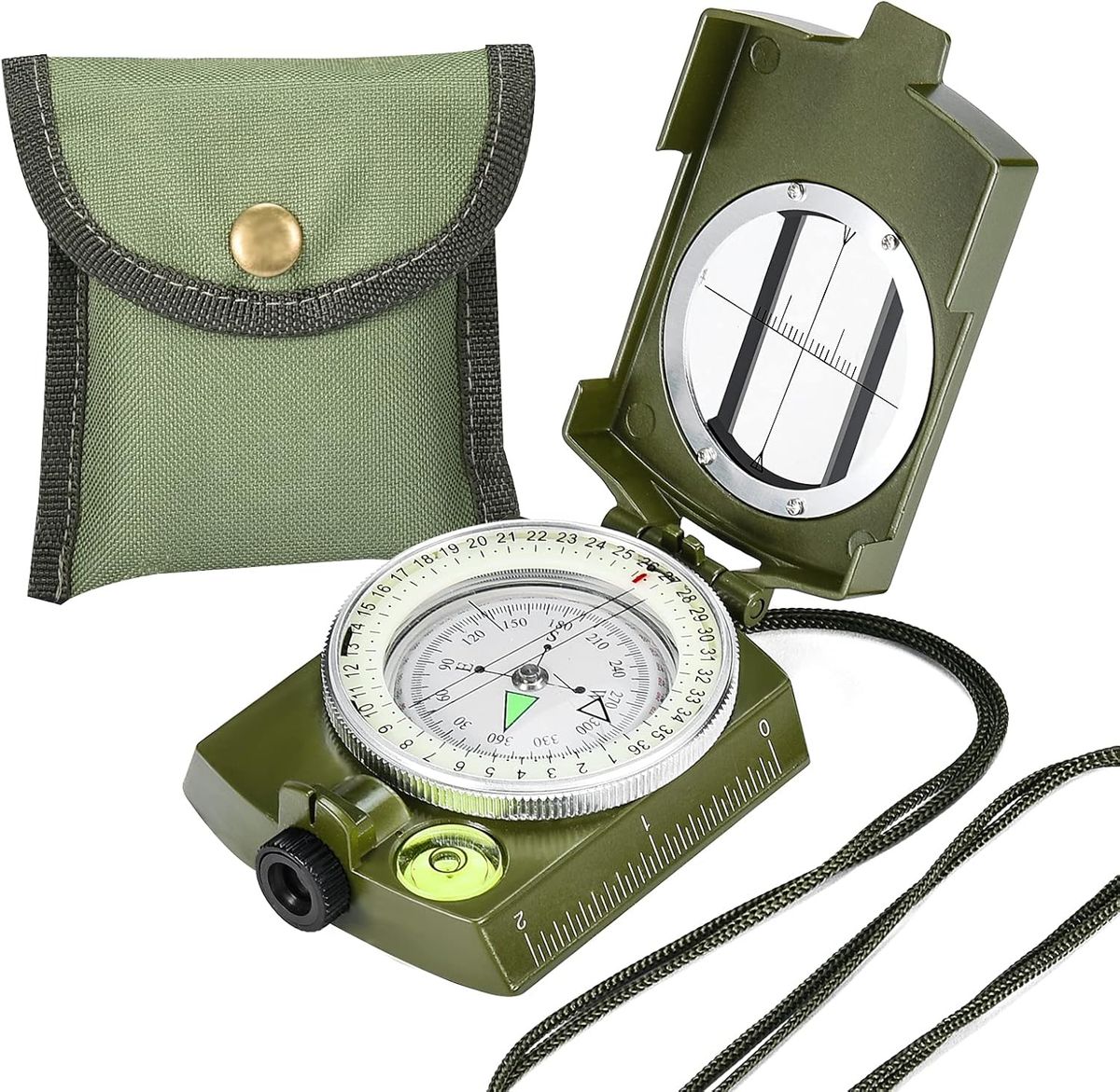 Military Lensatic Sighting Survival With Carrying Bag, Compass For Hiking,Waterproof And Shakeproof, Army Green_desvips.com