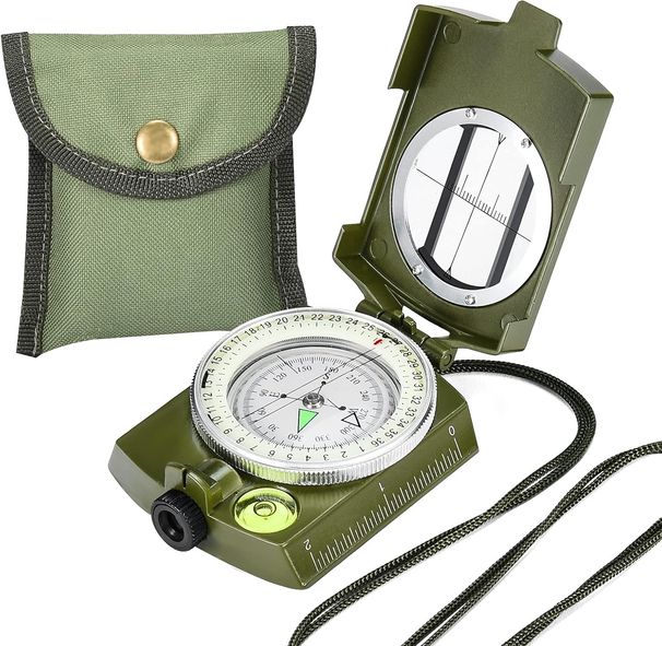 Military Lensatic Sighting Survival With Carrying Bag, Compass For Hiking,Waterproof And Shakeproof, Army Green_desvips.com