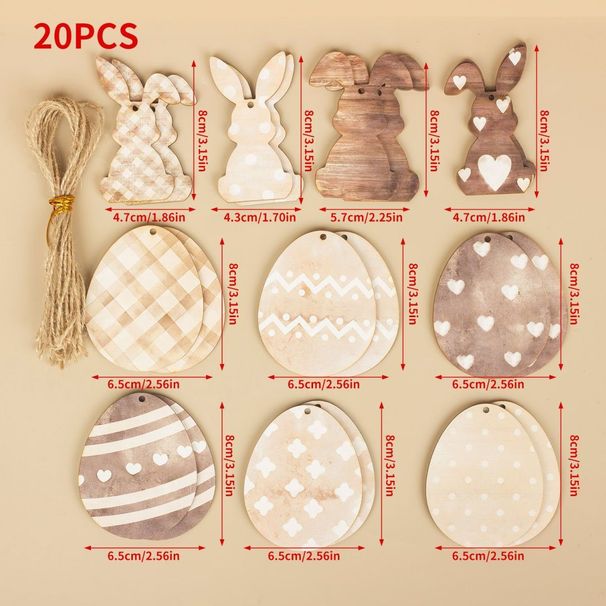 20 Easter Bunny Table Ornaments, Round Egg Rabbit Shape, Farmhouse Vintage Rope Decorative Wooden Pieces_desvips.com