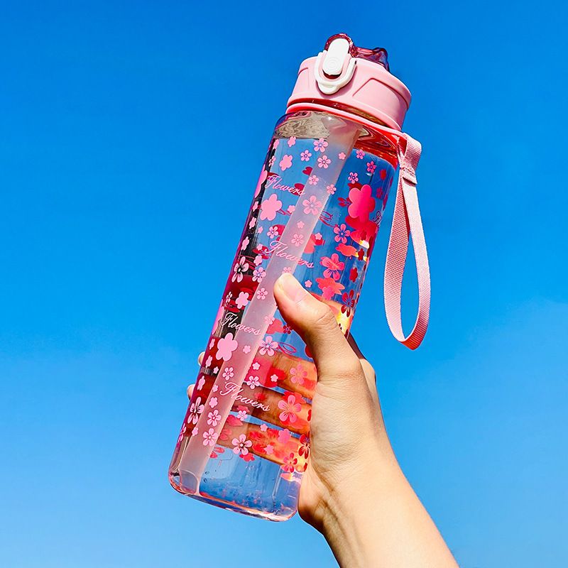 Portable rope lift plastic cup with spring cover high appearance horizontal straw kettle handy cup_desvips.com