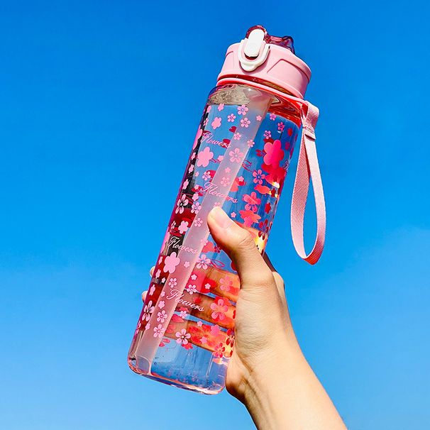 Portable rope lift plastic cup with spring cover high appearance horizontal straw kettle handy cup_desvips.com