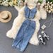 Women Sexy short camisole vest high waisted denim skirt_desvips.com