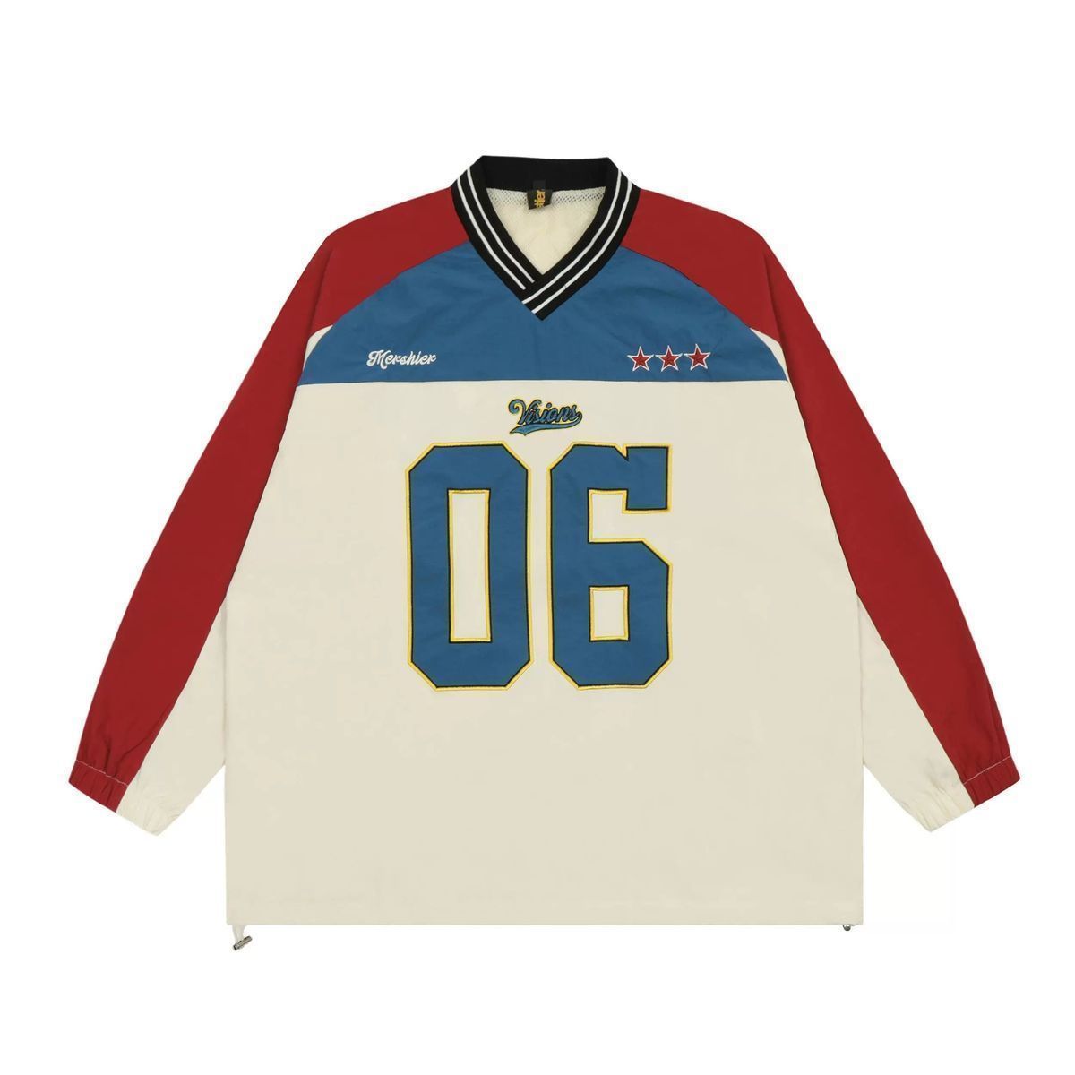 V-neck Contrasting Splicing Letter Embroidery Pullover Hoodie For Men And Women, American Couple Trendy Brand Jersey,_desvips.com