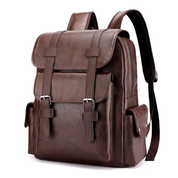 HOMEFISH Men Backpack PU Leather Bagpack Large Laptop Backpacks Male Mochilas Black Schoolbag For Teenagers Boys Brown_desvips.com