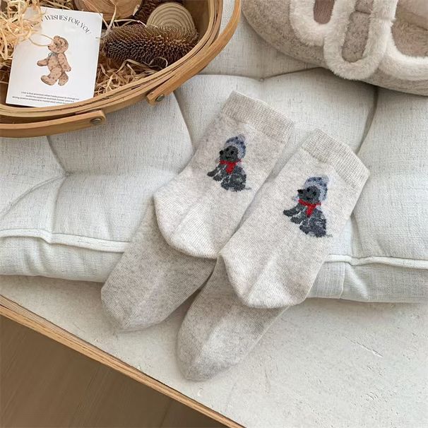 001 Japanee Style Cartoon In Sheep Wool Sleigh Puppy Warm Cute Autumn Winter Thickened Heat Retention Slouch Mid-Calf_desvips.com