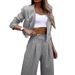 Women's Clothing temperament casual striped short lapel suit straight pants suit_desvips.com