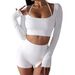 Spring/Summer Women's Halter Neck Long Sleeve Yoga Wear Tight Ribbed Slimming Sports Bra Fitness Top_desvips.com