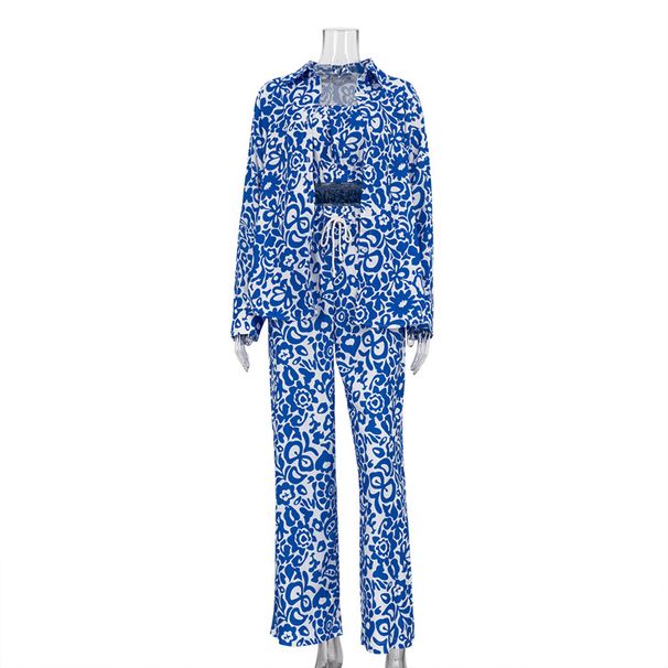 Women's Clothing new long sleeve shirt tube top high waist trousers suit Foreign Trade printing fashion _desvips.com