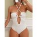 New Solid Color One-Piece For Women, Halter Tie Sexy Backless Cover-Up Bikini, Huludao Swimsuit_desvips.com
