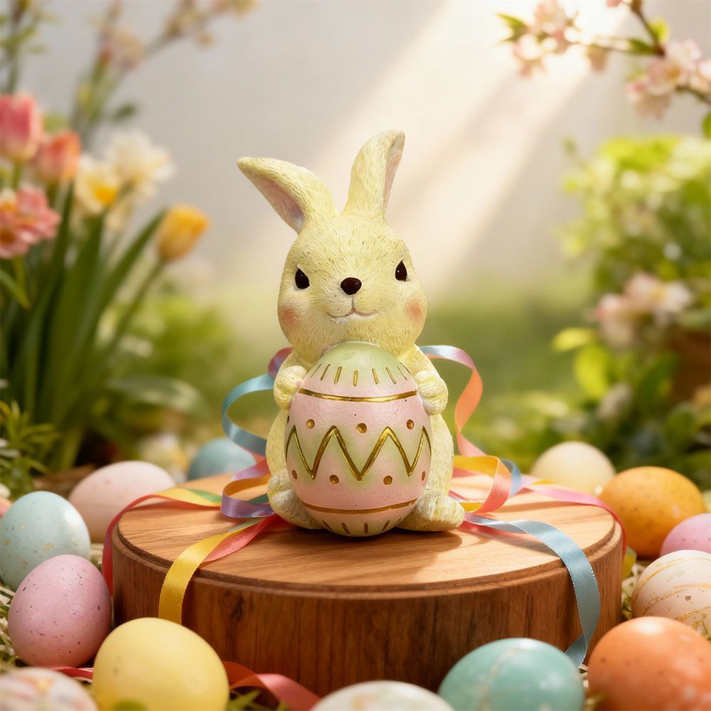 Cute Easter Ornament, A Rabbit Holding An Egg, American-style Fun Bunny Decoration_desvips.com