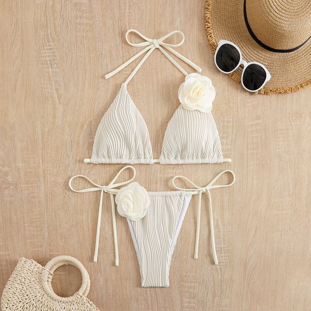 New Three-dimensional Floral Women's Swimsuit Bikini Set_desvips.com