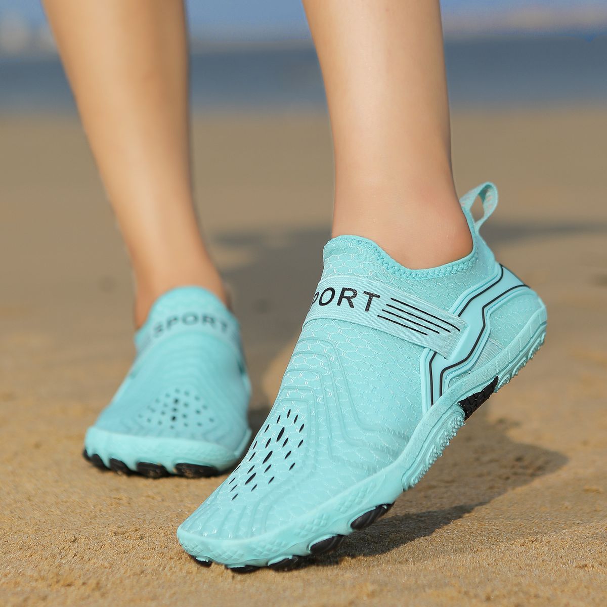 Unisex Quick-Dry Water Shoes With Adjustable Hook & Loop Strap - Breathable Mesh For Beach, Surfing & Hiking | Anti-Slip Rubber Sole_desvips.com