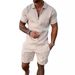 Men's Fashion Casual Suit 3D Printed Zipper Short Sleeve Polo Shirt Shorts 2-Piece Set_desvips.com