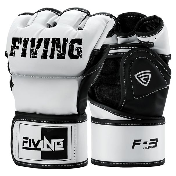 FIVING Half Finger PU Leather MMA Fighting Kick Boxing Karate Muay Thai Training Workout Gloves Men_desvips.com