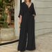 Women's 2023 temperament elegant v-neck bat sleeve wide-leg solid color simple fashion jumpsuit_desvips.com
