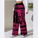 NOKOMETA Women's Fashion Street Casual Pants Letter Printed, Colored Strips, Elastic Drawstring Waist Straight Pants_desvips.com