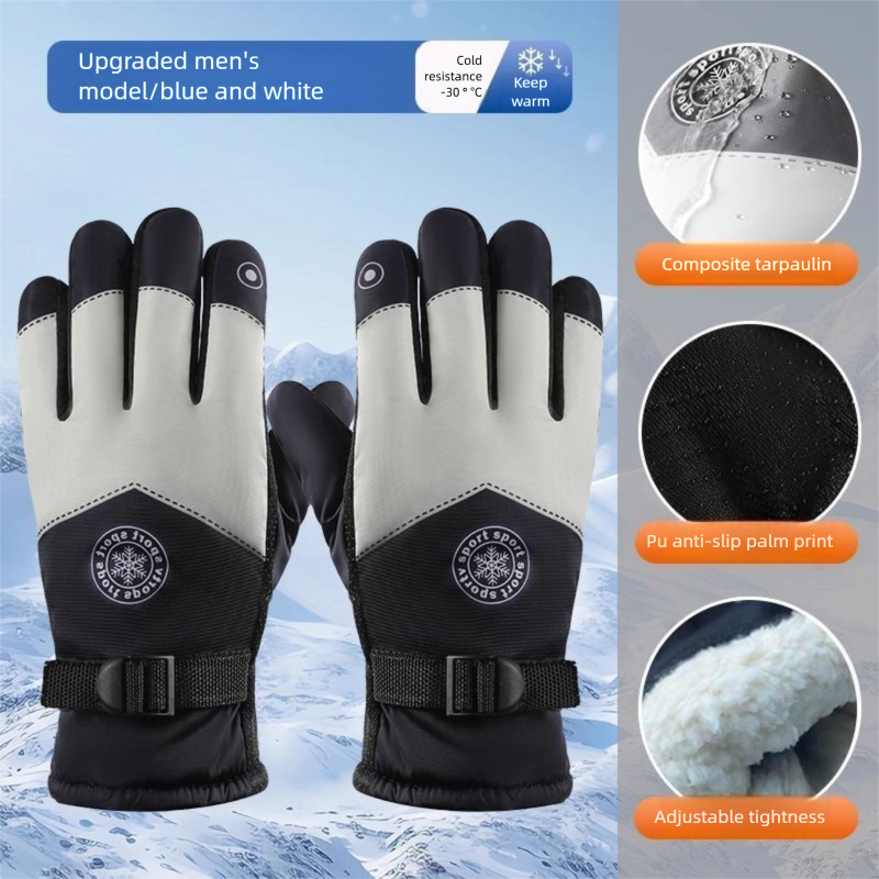 Thickened Ski Men Winter Fleece-Lined Warm Outdoor Riding Windproof Cold-Proof Touchscreen Non-Slip Gloves For Women_desvips.com
