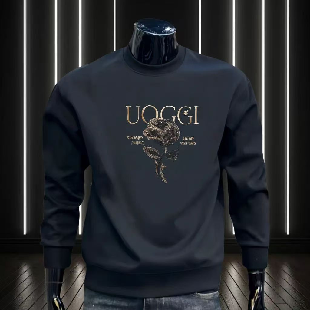 Fashion Versatile Casual Top Autumn Winter New Heavyweight Trendy Brand Sweatshirt Men Slim Fit Round Neck Pullover Long_desvips.com