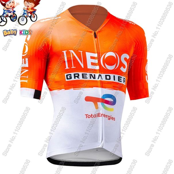 Kids Netcompany-Ineos 2026 Italy Tour Jersey Set Boys Girls Grey Orange Cycling Clothing Children Bike Suit MTB Maillot_desvips.com
