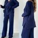 Women's Clothing autumn new solid color fashion lapel loose casual sweater two piece set for women_desvips.com