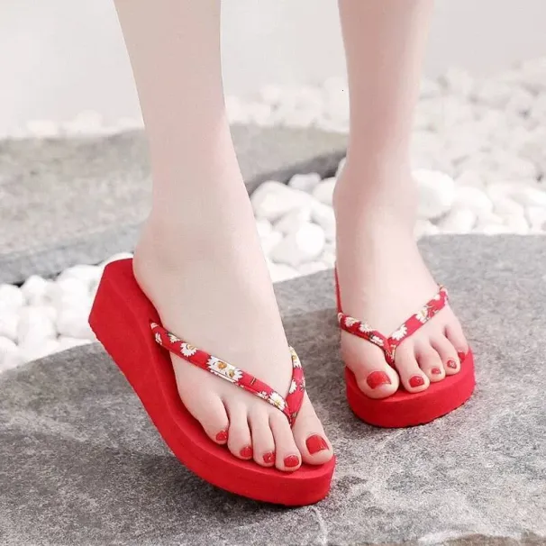 Open Toe Slippers Stylish Women's Flower Print Thick Sole Flip Flops For Summer Beach Outings Home Wear Non-slip Bottom_desvips.com