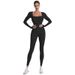 Cross-Border New Threaded High-Quality Fabric Women's Long-Sleeve Bodysuit Shapewear Butt-Lifting Yoga Jumpsuit In Stock_desvips.com