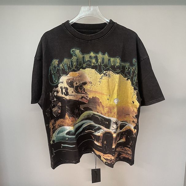 Meichao GODSPEED Washed Vintage Skull Rock Band Graphic Print Oversized Loose Short Sleeve T-Shirt_desvips.com