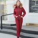 Women's Winter Jumpsuit Fleece-Lined Hooded Coat With Detachable Faux Fur Collar, Warm Polyester Pants Set For Cold Weather (Pink/Black/Blue/Burgundy)_desvips.com