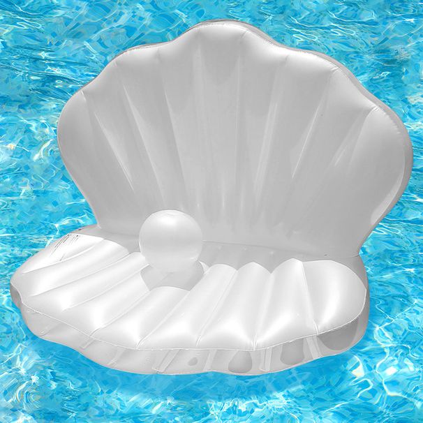 Mermaid Shell Inflatable Float - Pearl Accents & Fan-Shaped Seat (Instagrammable Pool Float For Adults Waterproof & Heavy-Duty PVC)_desvips.com