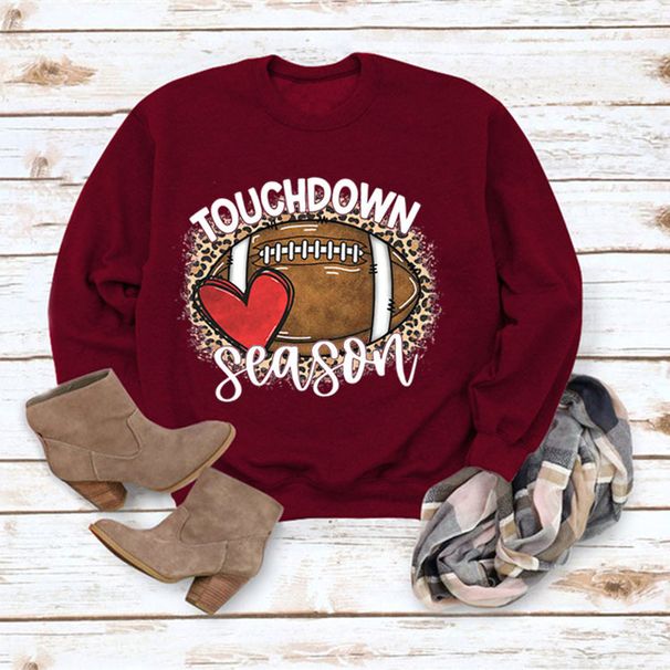 Women's Clothing Site Ready Stock Simple Pullover Crewneck Top T shirt TouchDown Print Loose Sweatshirt_desvips.com