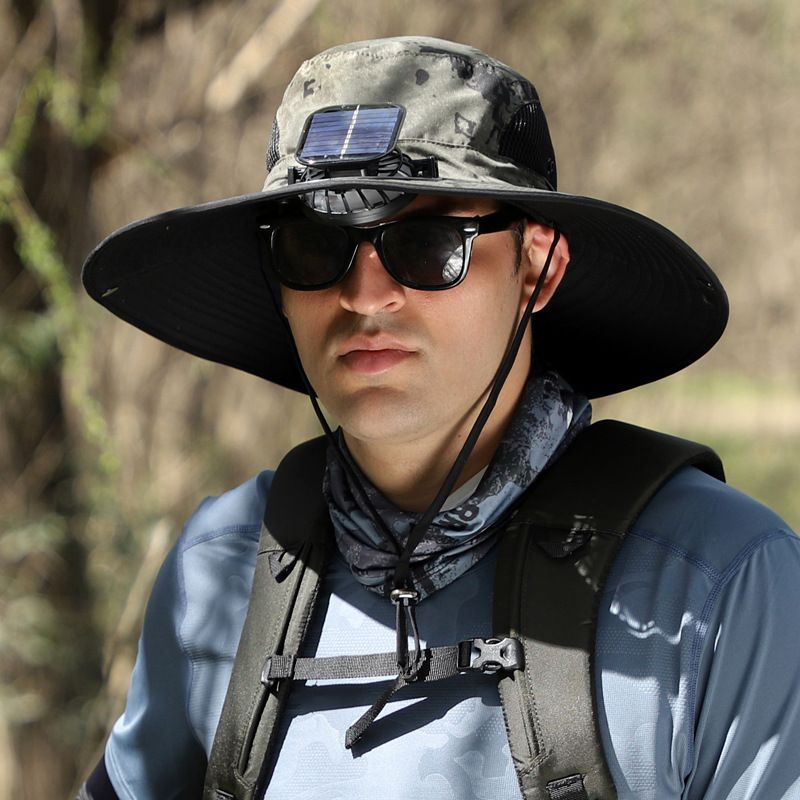 Solar Powered Fan Fisherman And Women, Summer Outdoor Hiking Sunshade Sun Protection Hat, Three-Dimensional Wide Brim_desvips.com