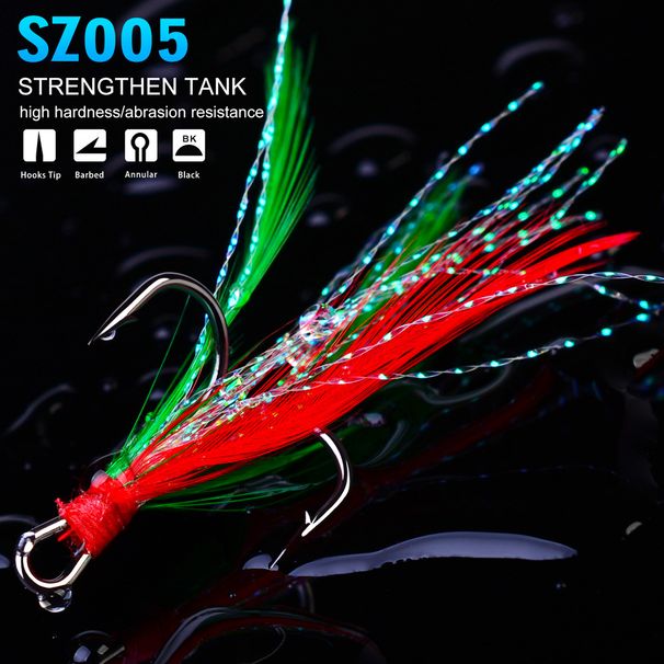 Wild Treble With Feather Pendant Barbed Anchor Fish Hook Fishing Gear_desvips.com