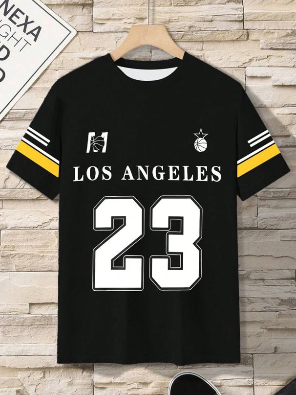 Los Aneles 23 Basketball Style T-Shirt Casual Sport Streetwear Breathable Comfortable O Neck Short Sleeve Men's_desvips.com