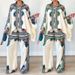 Women's clothing autumn new fashion printed lapel bat sleeve top loose trousers two-piece set_desvips.com