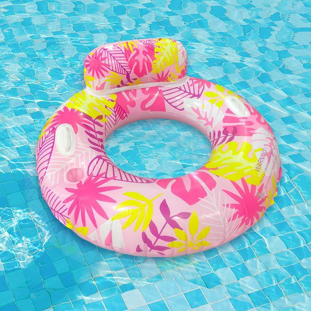 Anti-Rolling Swim Ring With Backrest & Handles - Thickened Eco-PVC Floating Tube (Leaf Design Underarm Support Includes Air Pump & Repair Kit)_desvips.com