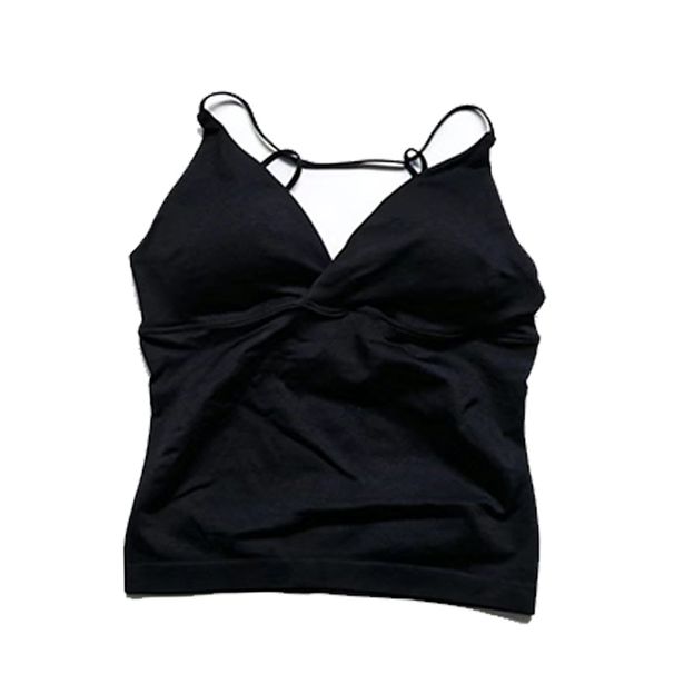 Vision Twist Front Longline Top Push-up Fitness Tank Women Quick Dry Thin Strap High Elastic Workout Vest Gym Yoga Tops_desvips.com