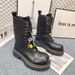 2025 Autumn Winter New Metal Buckle Genuine Leather Thick Sole Martin For Women British Style Lace-Up Fashionable_desvips.com