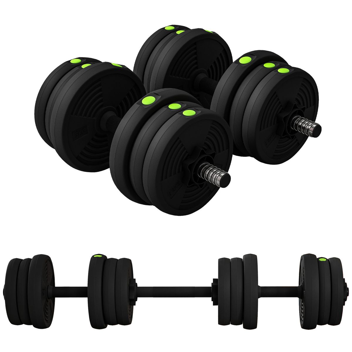 Set 2 In 1 Con 2 Manubri Convertibili In Bilanciere, Peso Totale 20 Kg E Dischi Pesi Regolabili, Nero_desvips.com