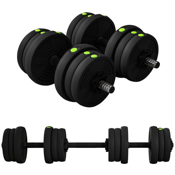 Set 2 In 1 Con 2 Manubri Convertibili In Bilanciere, Peso Totale 20 Kg E Dischi Pesi Regolabili, Nero_desvips.com