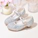 Children's glass shoes Spring and autumn fashion high-heeled girl princess shoes silver performance chorus of large children's single shoes_desvips.com