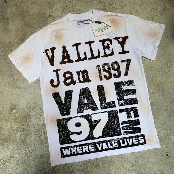 American Style Trendy Brand 2025 New Vale Washed Vintage Print Loose Crew Neck Short Sleeve T-Shirt_desvips.com