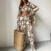 Women's Clothing new long sleeve shirt tube top high waist trousers suit Foreign Trade printing fashion _desvips.com
