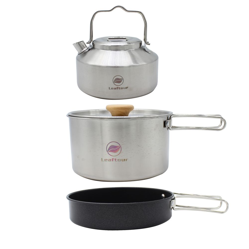 Leaftour Stainless Steel Camping Cookware Set Kettle Pot Pan - Outdoor Cooking Essentials For 2-3 Person_desvips.com