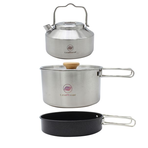 Leaftour Stainless Steel Camping Cookware Set Kettle Pot Pan - Outdoor Cooking Essentials For 2-3 Person_desvips.com