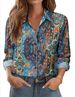 Women's Floral Print Button-Down Shirt, Long Sleeve V-Neck Blouse, Casual Loose Fit Top For Daily/Office/Summer, Lightweight & Breathabl Maglia Donna _desvips.com