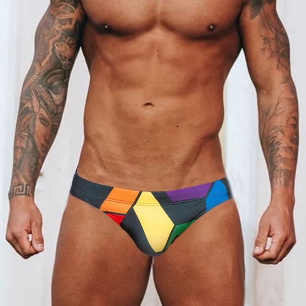 Cross-border Foreign Trade Men's Color Block Anti-exposure Anti-embarrassment Swimming Beach Triangle Swim Briefs_desvips.com