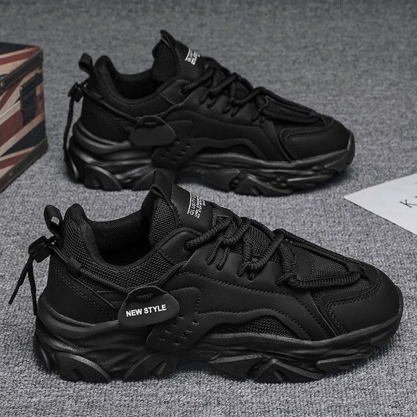 Men's Summer Breathable 2025 New Casual Black Sports Mesh Thick Sole Height Increasing Dad Work Safety Shoes_desvips.com