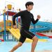 Half-zip Long-sleeve Sun-protective Swimsuit With Five-point Swim Trunks, Breathable Men's Swimwear And Diving Suit Set_desvips.com