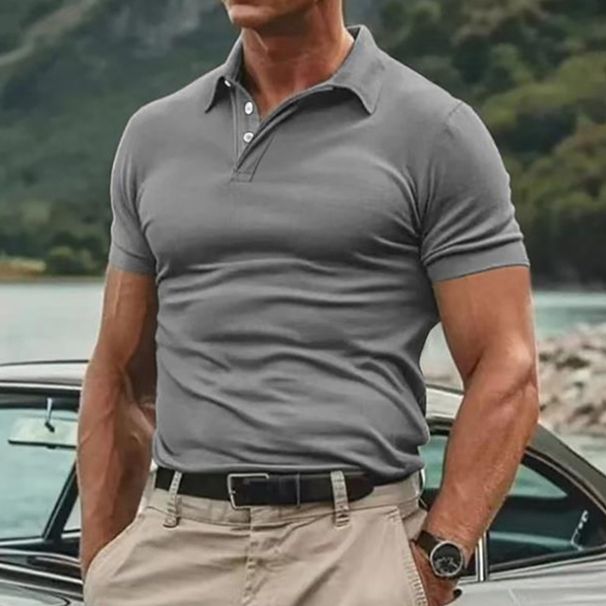Summer New Men's Turn-down Collar European And American Sports Twill Polo Shirt Fashion Casual Solid Color Short Sleeve_desvips.com