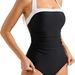 One-Piece Suits Swimwear Multicolor One Piece Backless Colorblock Slimming Belly Sling One Piece Swimsuit_desvips.com